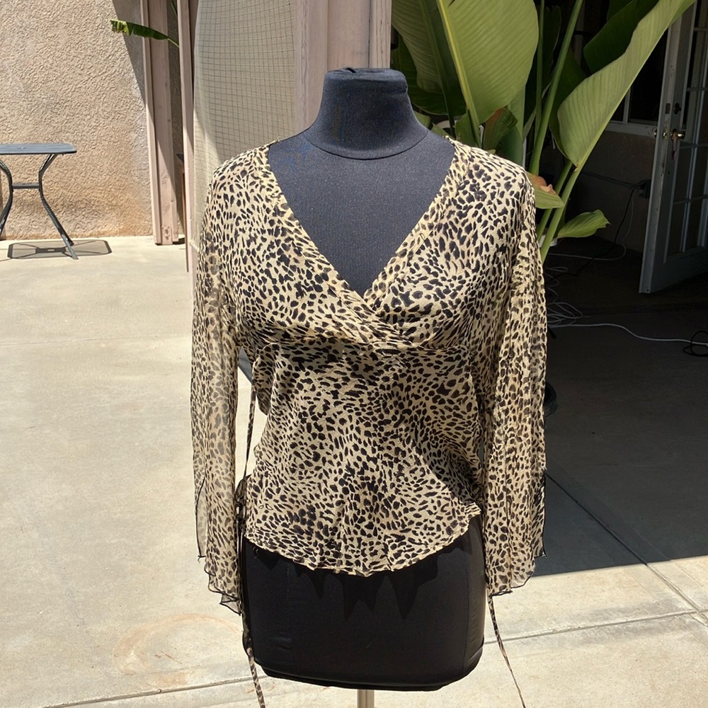 Allison Taylor Tan and Brown Wrap Blouse